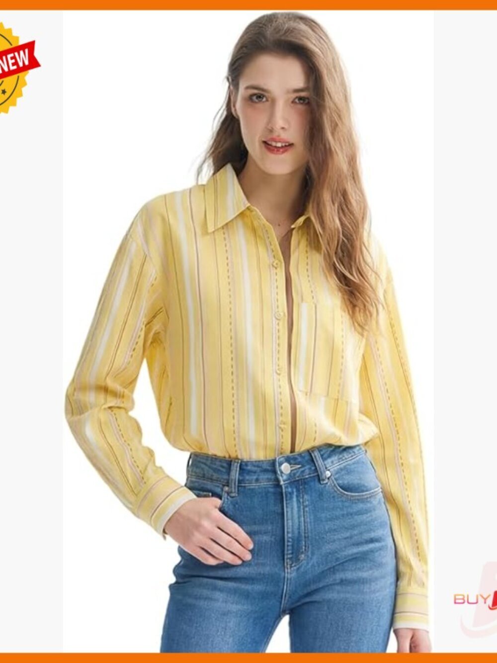 Silk Cotton Long Sleeve Button Down Blouse V-Neck Pocket Relaxed Fit